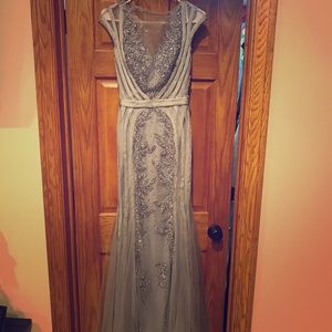 Silver grey beading mermaid style prom gown dress